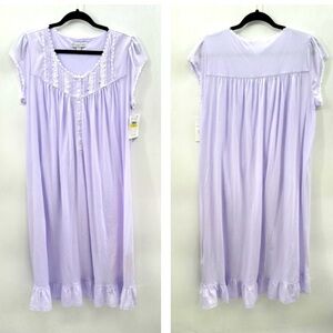 EILEEN WEST Purple lace detail cotton midi traditional wife nightgown NWT M